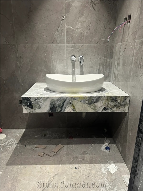 Cloudy Jateite Marble Bathroom Vanity Bath Top