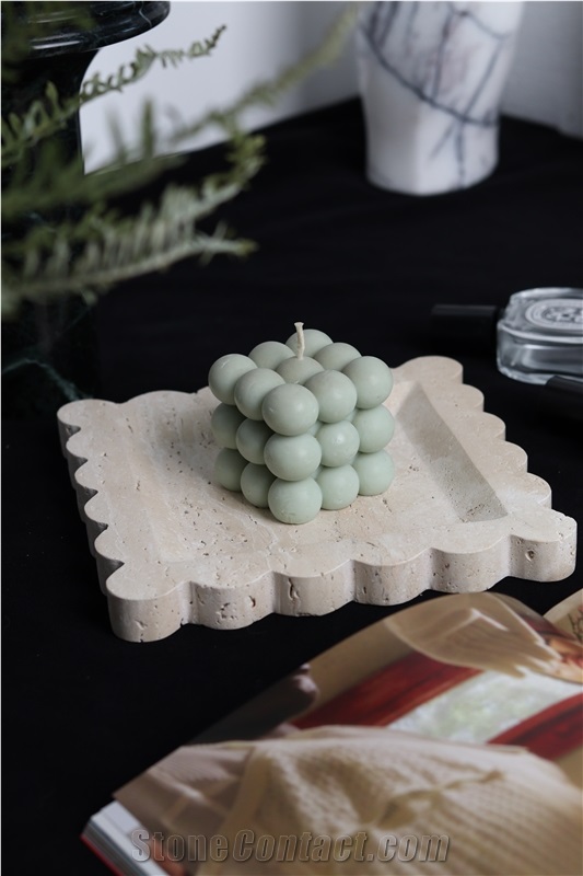 Customizable Nordic Beigetravertine Tray Home Decor Products