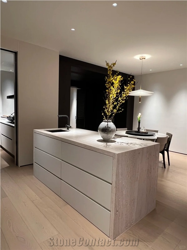 Customized Natural Beige Travertine Kitchen Countertop