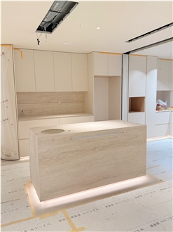 Customized Natural Beige Travertine Kitchen Countertop