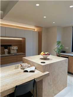 Customized Natural Beige Travertine Kitchen Countertop