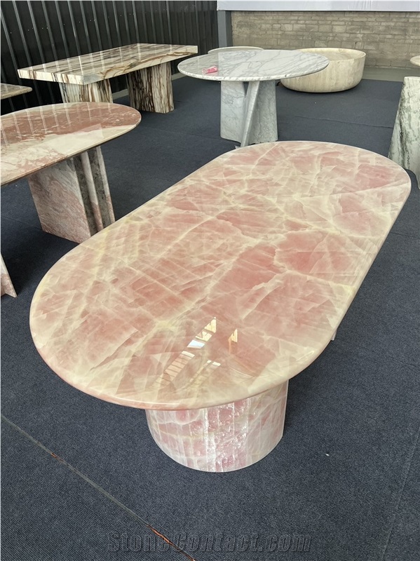 Elegant Crystal Pink Onyx Oval Dining Table Top