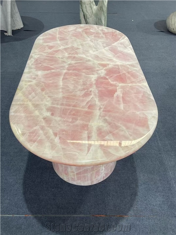 Elegant Crystal Pink Onyx Oval Dining Table Top