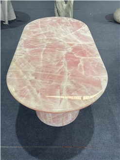 Elegant Crystal Pink Onyx Oval Dining Table Top