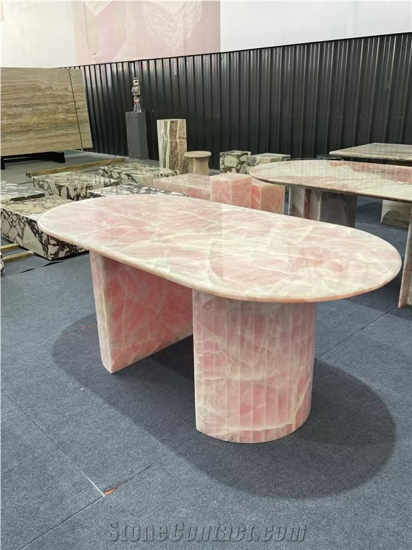 Elegant Crystal Pink Onyx Oval Dining Table Top