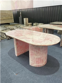 Elegant Crystal Pink Onyx Oval Dining Table Top
