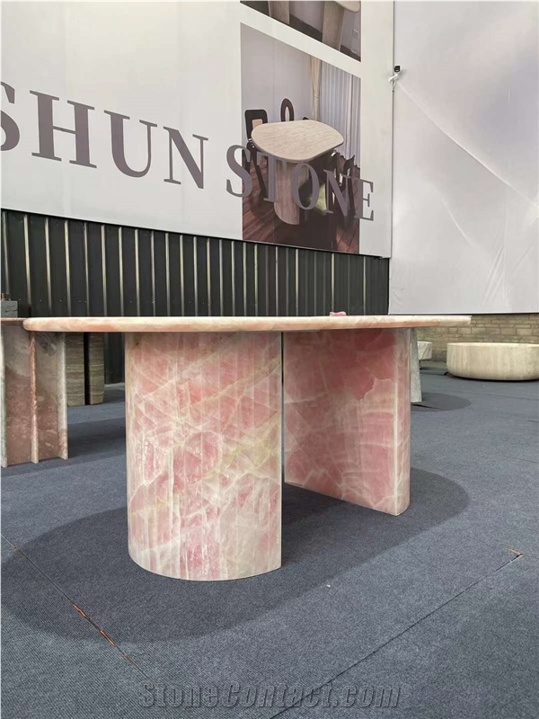Elegant Crystal Pink Onyx Oval Dining Table Top