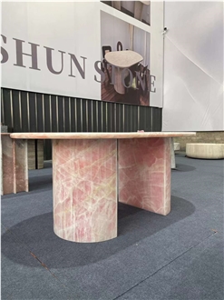 Elegant Crystal Pink Onyx Oval Dining Table Top