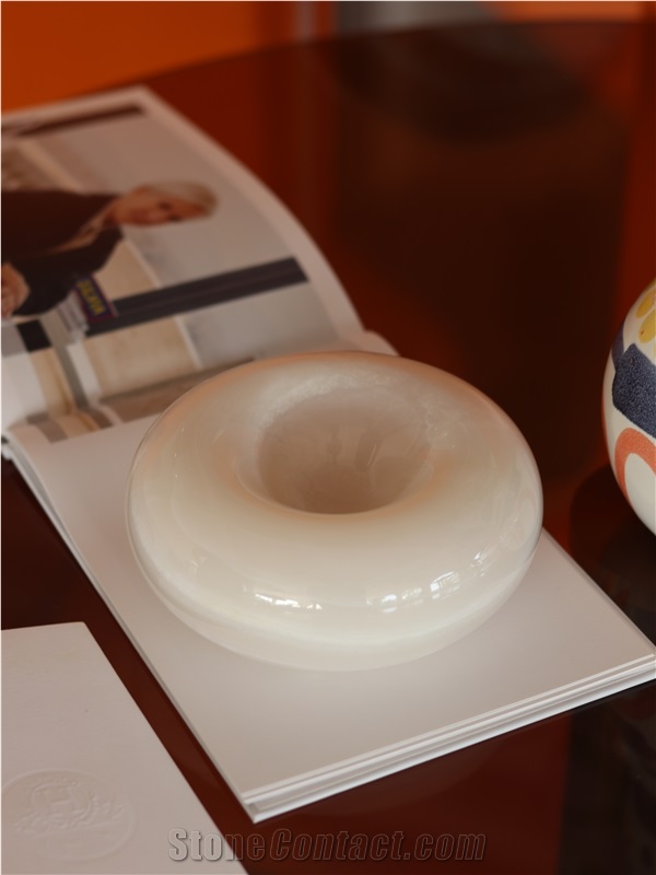 Modern Doughnut Shape White Onyx Tray Home Decor Products