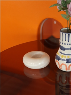 Modern Doughnut Shape White Onyx Tray Home Decor Products