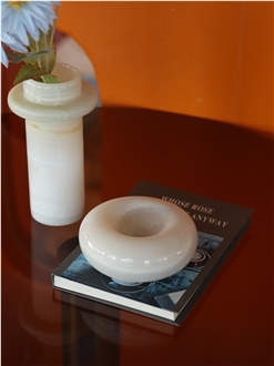 Modern Doughnut Shape White Onyx Tray Home Decor Products