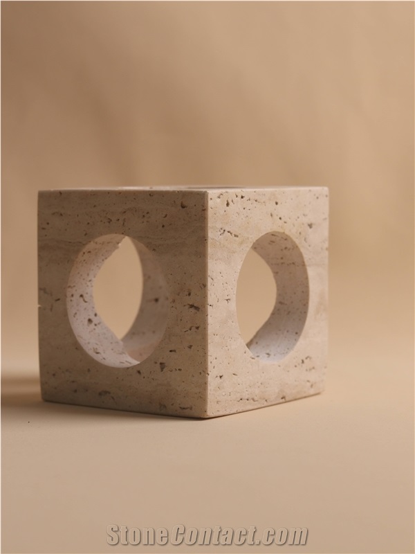 Modern Square Travertine Candle Holder