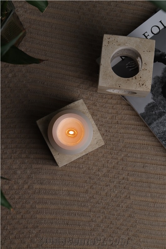 Modern Square Travertine Candle Holder