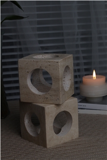 Modern Square Travertine Candle Holder