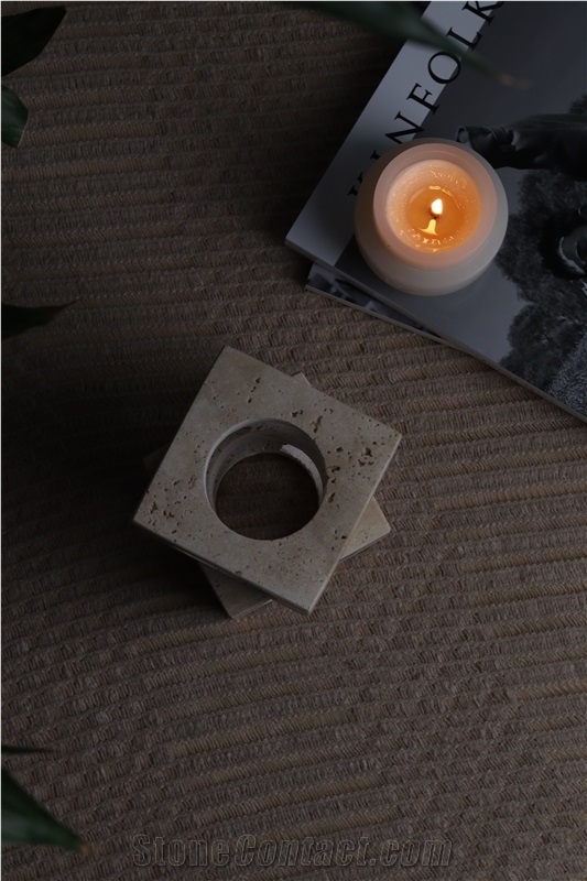 Modern Square Travertine Candle Holder