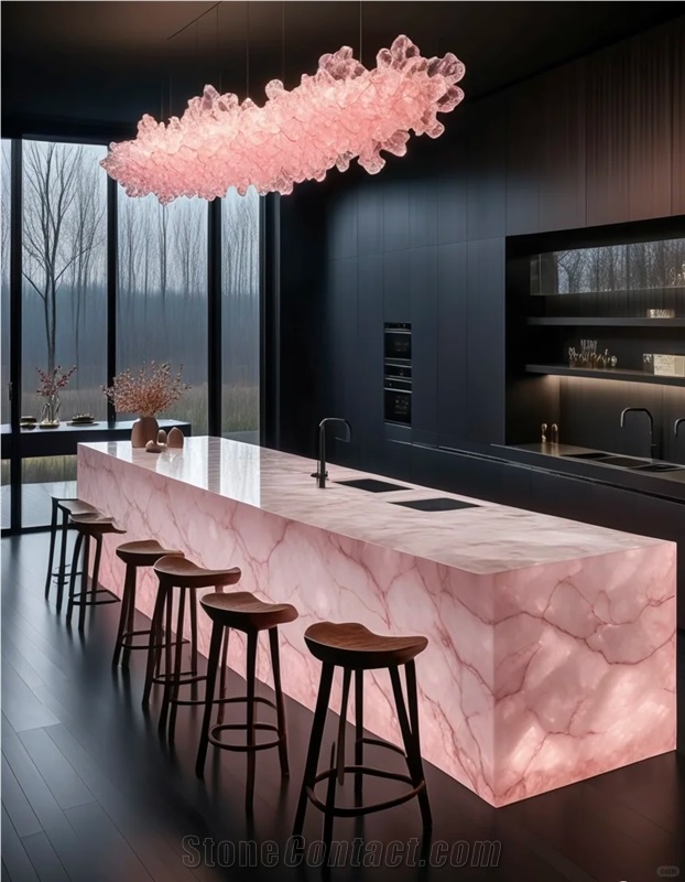 Modern Translucent Pink Onyx Kitchen Countertop