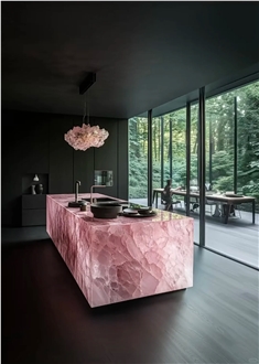 Modern Translucent Pink Onyx Kitchen Countertop