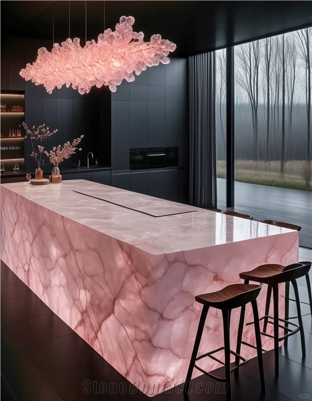 Modern Translucent Pink Onyx Kitchen Countertop
