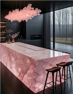 Modern Translucent Pink Onyx Kitchen Countertop