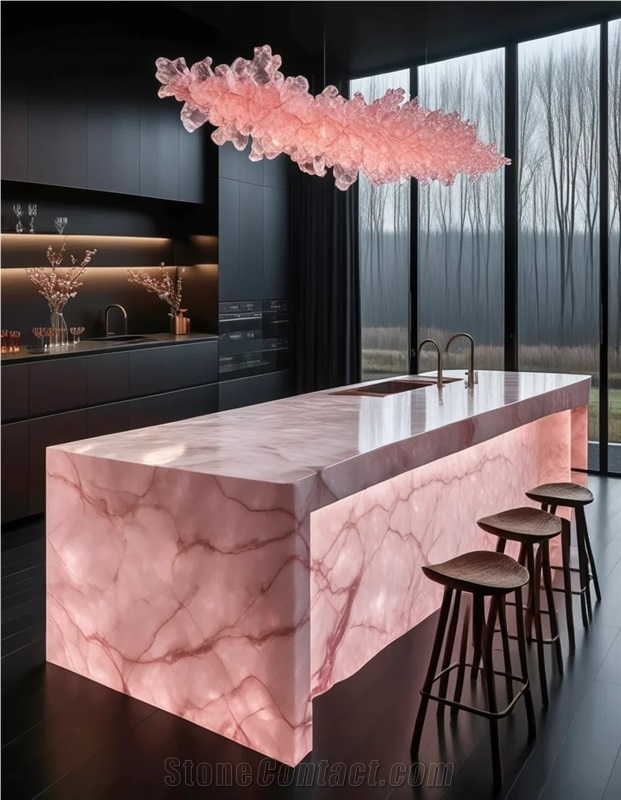 Modern Translucent Pink Onyx Kitchen Countertop