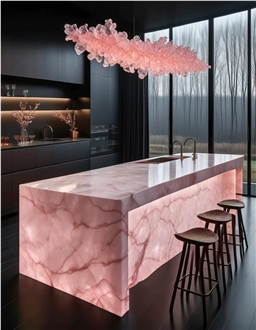 Modern Translucent Pink Onyx Kitchen Countertop
