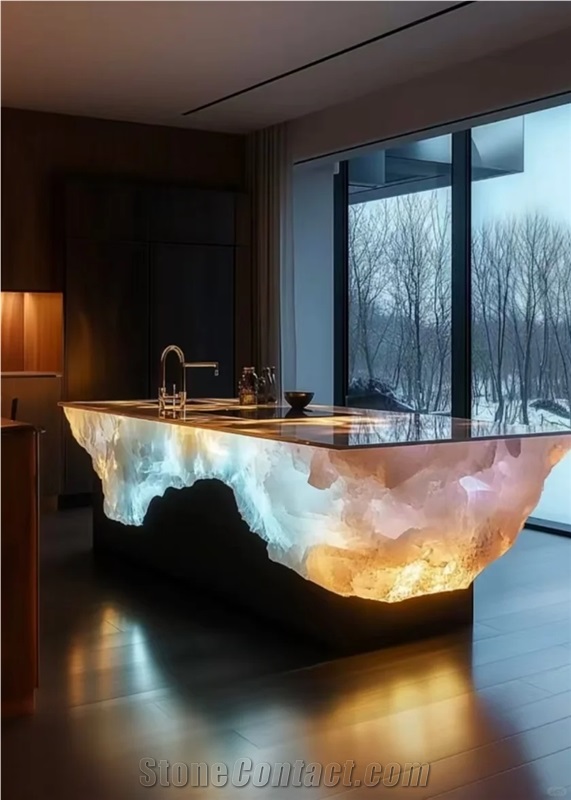 Modern Translucent Pink Onyx Kitchen Countertop