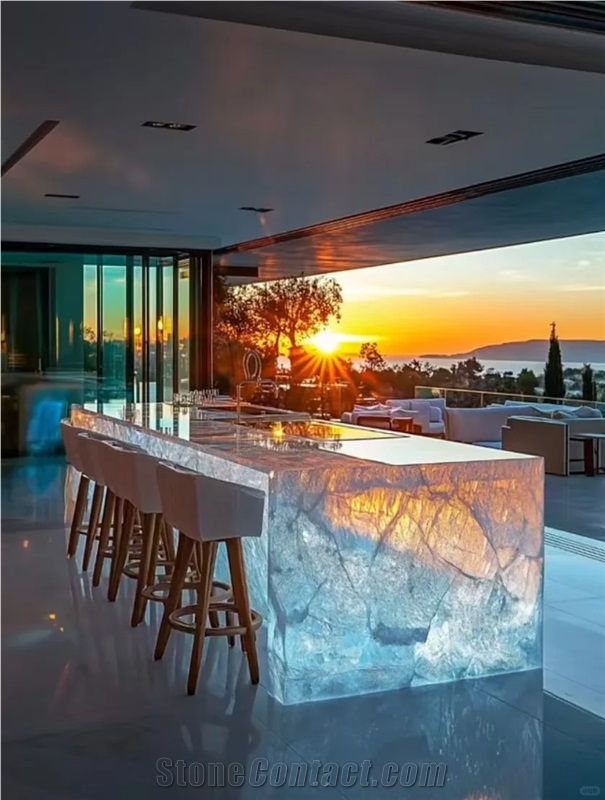 Modern Translucent Pink Onyx Kitchen Countertop