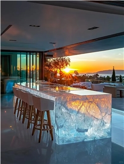 Modern Translucent Pink Onyx Kitchen Countertop