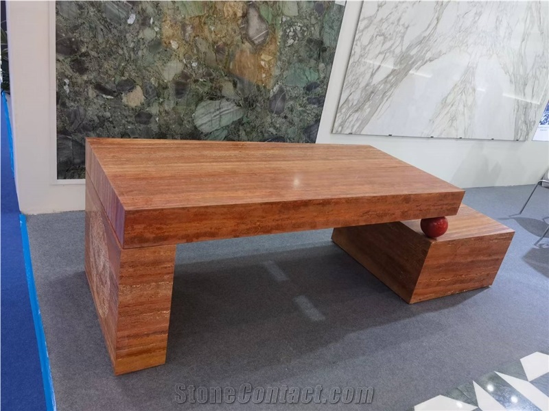 Natural Red Travertine Restaurant Table Tops