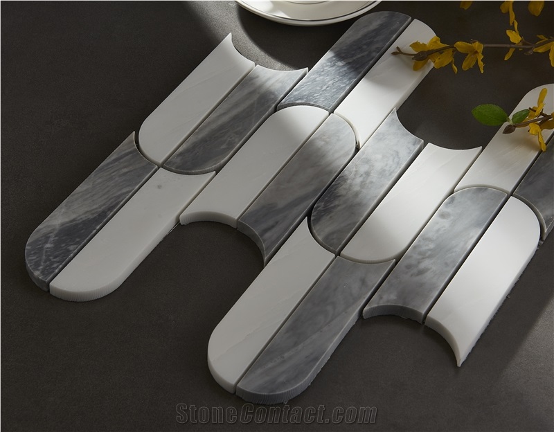 Royal White Marble Inlay Calacatta Grey Marble Mosaic Tiles