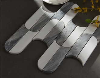 Royal White Marble Inlay Calacatta Grey Marble Mosaic Tiles