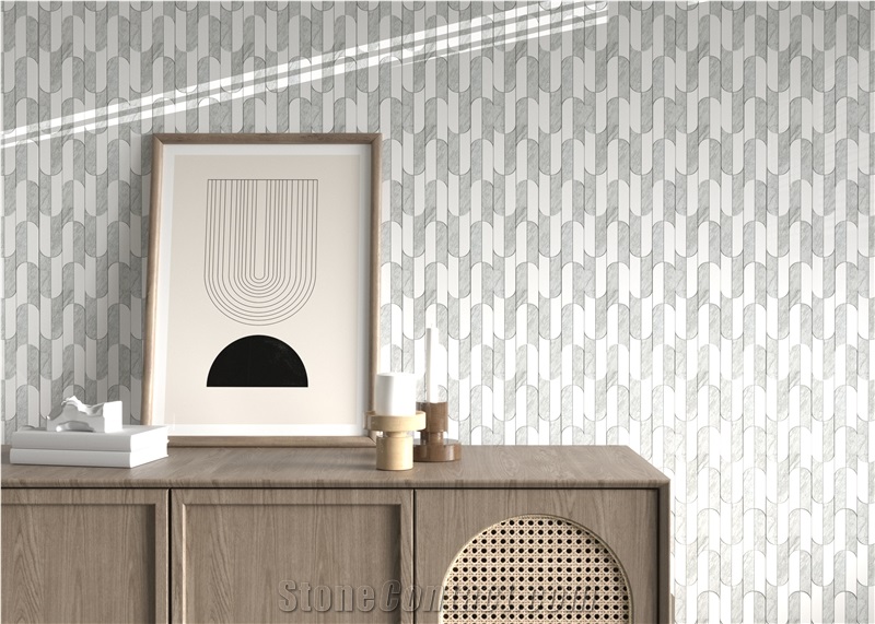 Royal White Marble Inlay Calacatta Grey Marble Mosaic Tiles