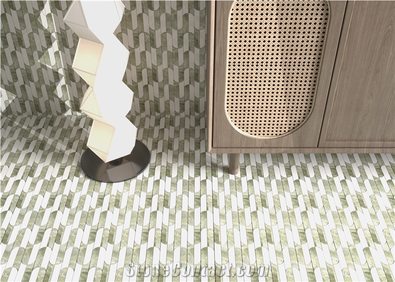 Royal White Marble Inlay Calacatta Grey Marble Mosaic Tiles