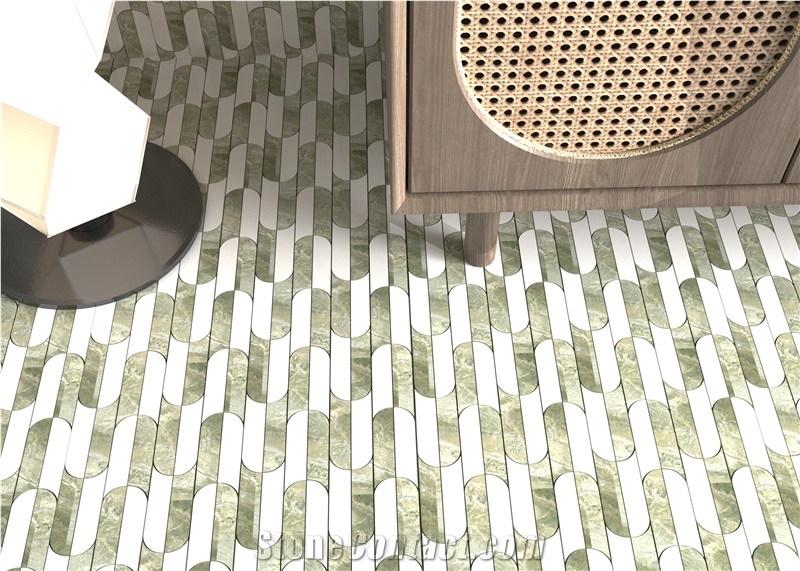 Royal White Marble Inlay Calacatta Grey Marble Mosaic Tiles