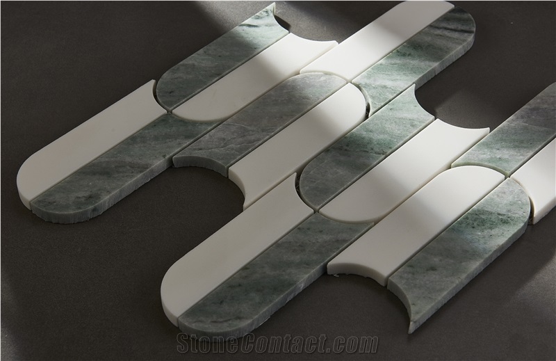 Royal White Marble Inlay Calacatta Grey Marble Mosaic Tiles