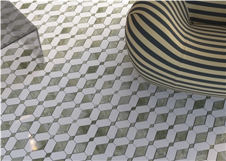 White Marble Inlaid With Black Marble Mosaic Tiles