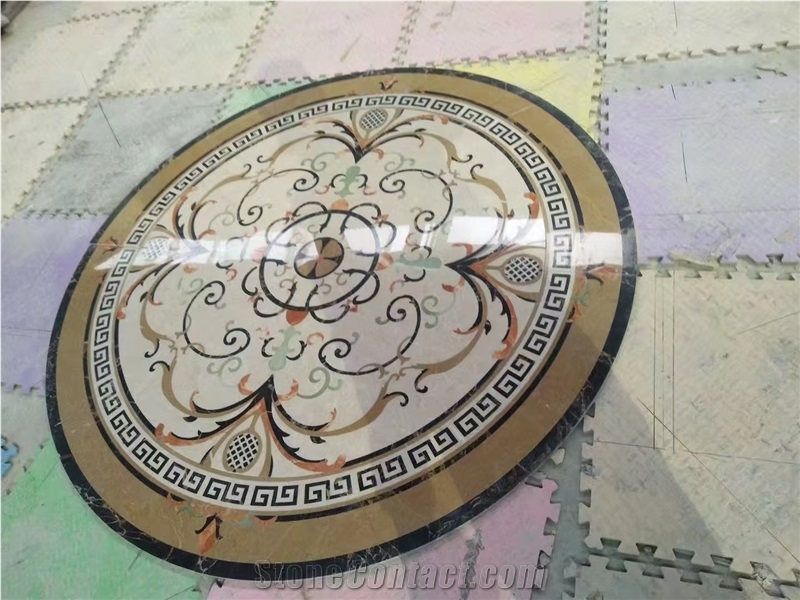 Beige Marble Inlay Flooring Design Waterjet Medallion