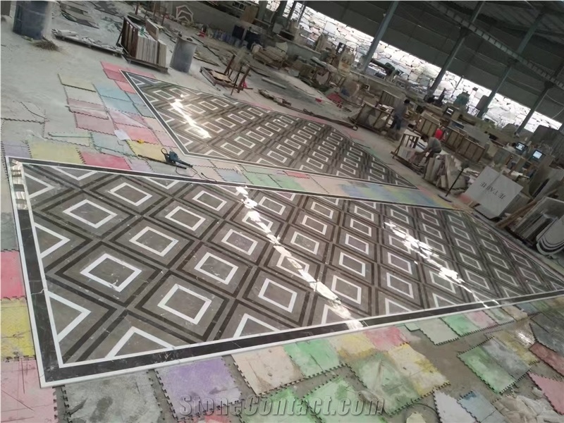 Beige Marble Inlay Flooring Design Waterjet Medallion