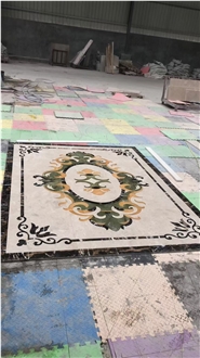 Beige Marble Inlay Flooring Design Waterjet Medallion