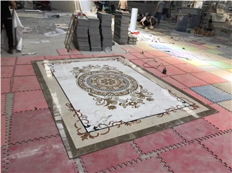 Beige Marble Inlay Flooring Design Waterjet Medallion