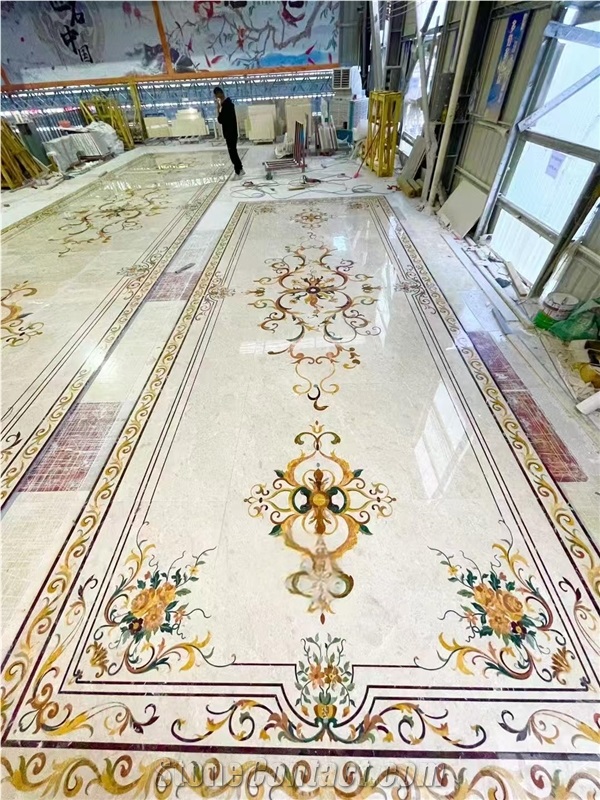 Classic Water Jet Marble Floor Medallions Customized Design
