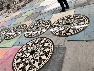 Customizable Marble Polished Tile Round Medallion Patterns