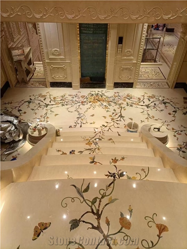 Customized Flower Marble Round Medallion Marble Tile Inlay