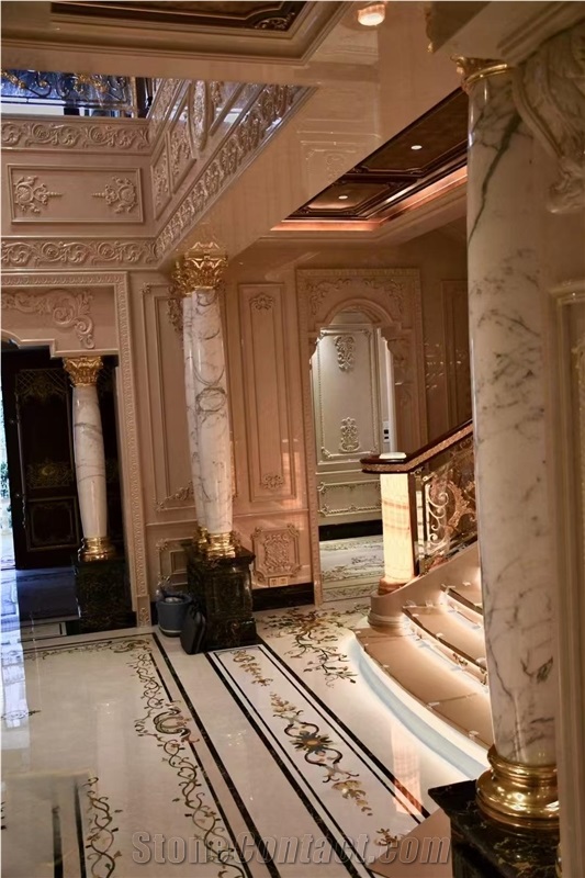 Hotel Marble Carpet Waterjet Medallions In Lobby