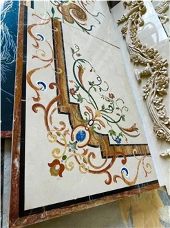 Hotel Marble Carpet Waterjet Medallions In Lobby