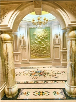 Large Size Waterjet Marble Medallions Pattern Hotel Project