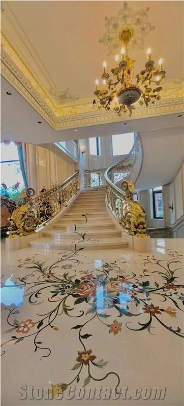 Marble Hotel Lobby Waterjet Square Medallions Factory