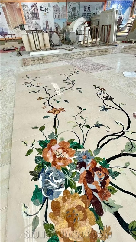 Marble Hotel Lobby Waterjet Square Medallions Factory