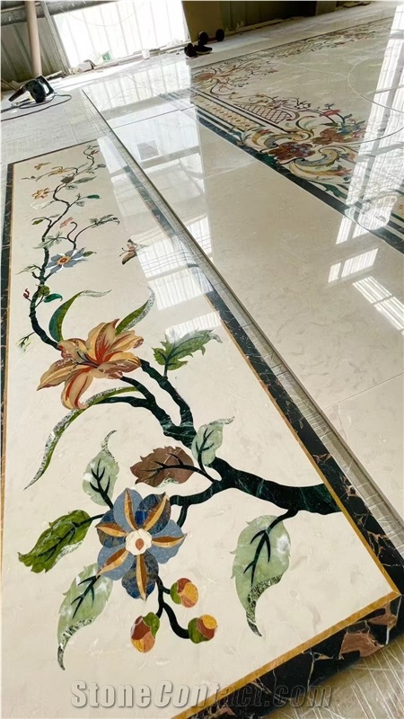 Marble Hotel Lobby Waterjet Square Medallions Factory