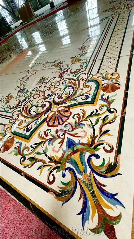 Marble Hotel Lobby Waterjet Square Medallions Factory